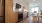 a kitchen with wooden cabinets